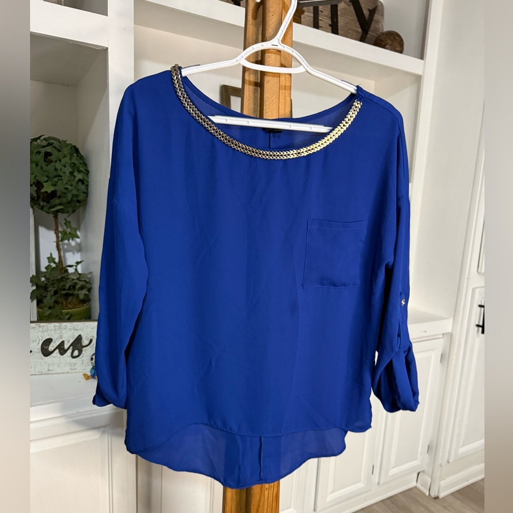 Mine Royal Blue Blouse with Gold Chain Detail